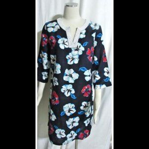 NEW Womens Ladies TALBOTS Navy Blue Floral Linen Knee Length Dress S Orig $147